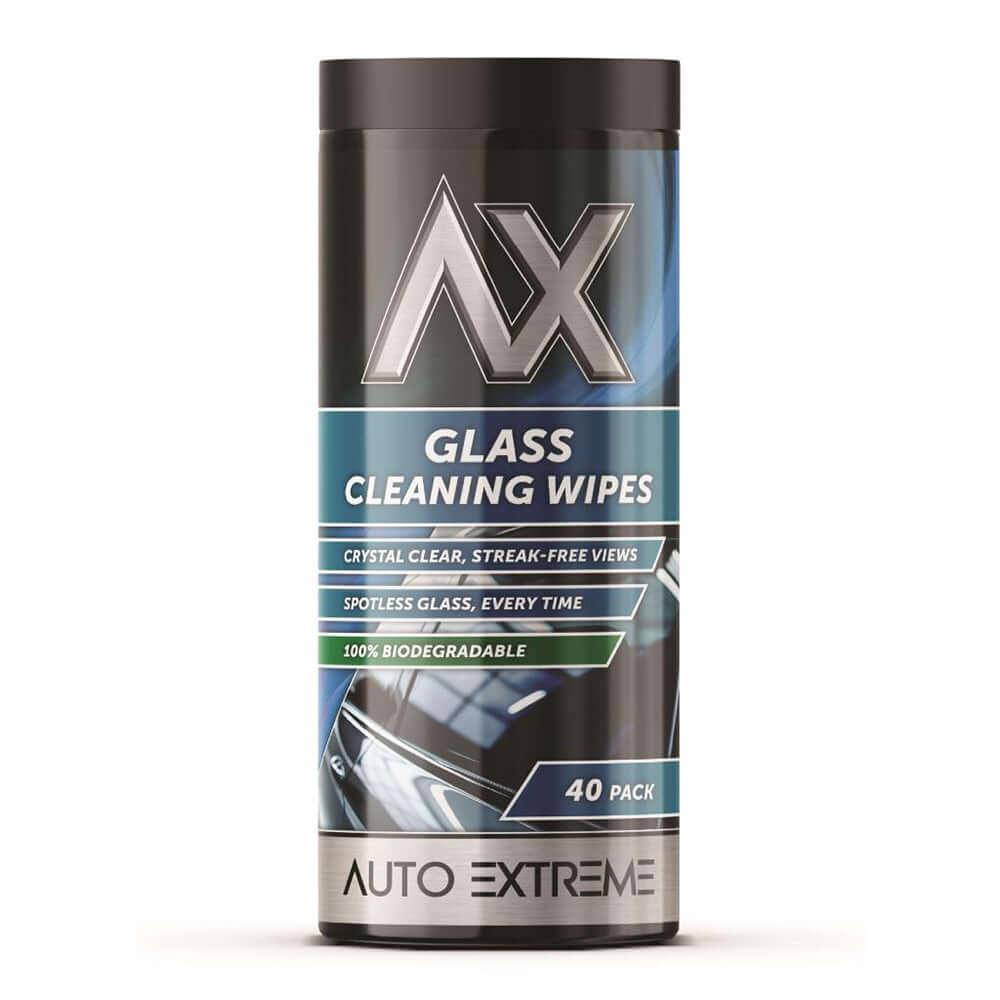 AX Glass Cleaning Wipes – 40 Pack for streak-free cleaning of automotive glass and mirrors.