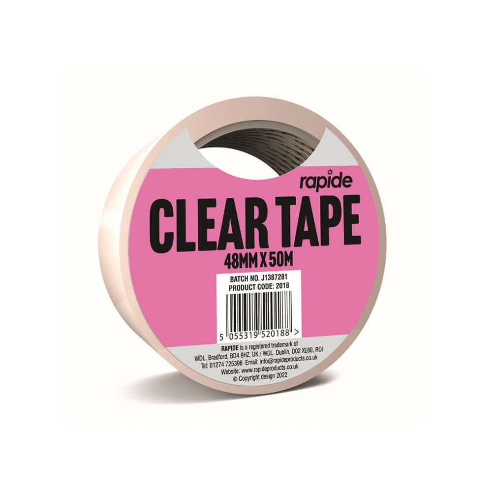 CLEAR TAPE 48MM x 50M roll featuring strong adhesive for packing and general use.