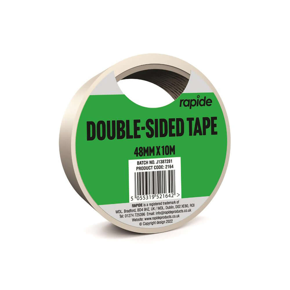 DOUBLE SIDED TAPE 48MM x 10M roll for strong, hidden adhesion in crafts, mounting, and fixing.