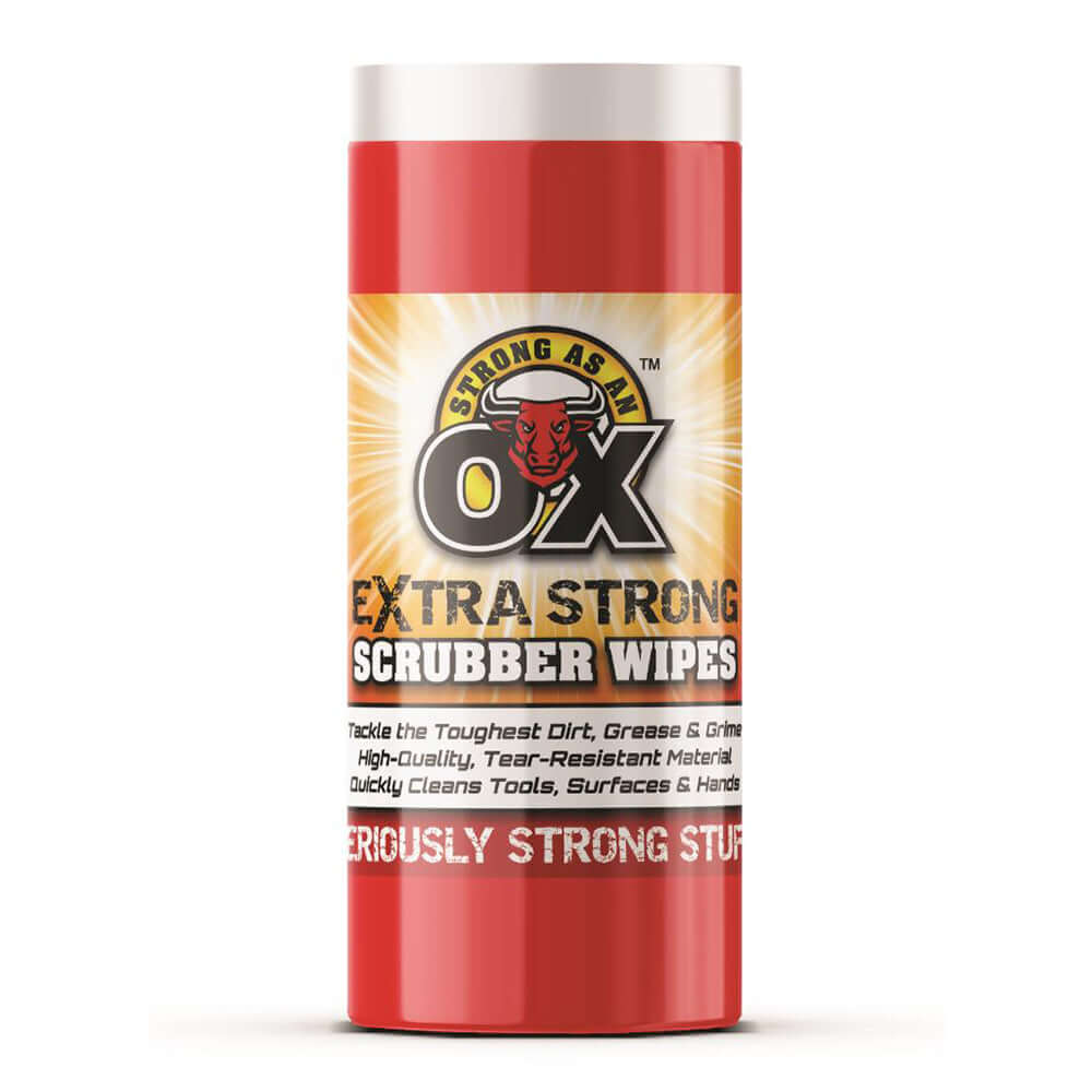 Heavy Duty Scrubber Wipes – 80pcs in a canister, designed for tough cleaning tasks, grease and grime removal.