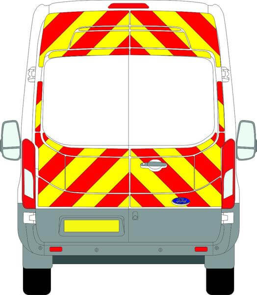 Ford Transit High Roof Chevron Kit (2014 - 2025) featuring Chapter 8 compliant reflective chevrons for enhanced visibility.