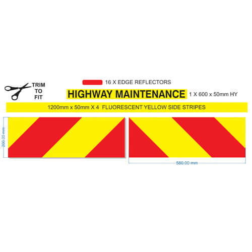 Universal Vehicle Kit For Small Vehicles featuring highway maintenance fluorescent yellow side stripes and edge reflectors.