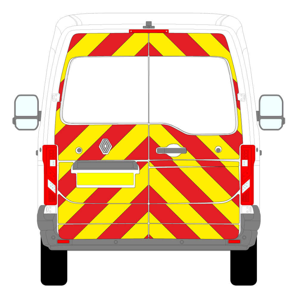 Renault Master Medium Roof Chevron Kit (2025+) rear view with reflective chevrons for enhanced visibility.