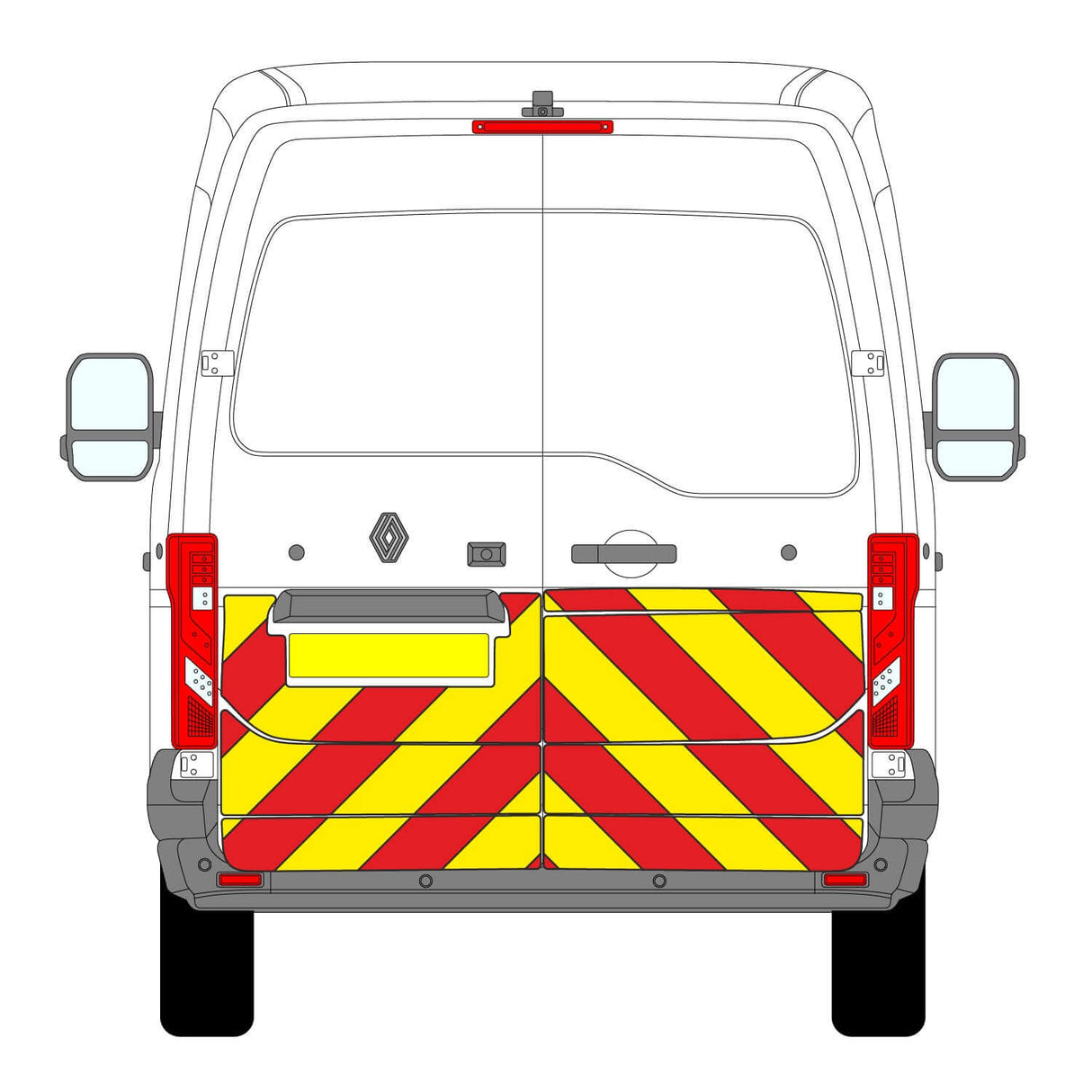 Renault Master High Roof Chevron Kit (2025+) rear view with Chapter 8 reflective design for safety.