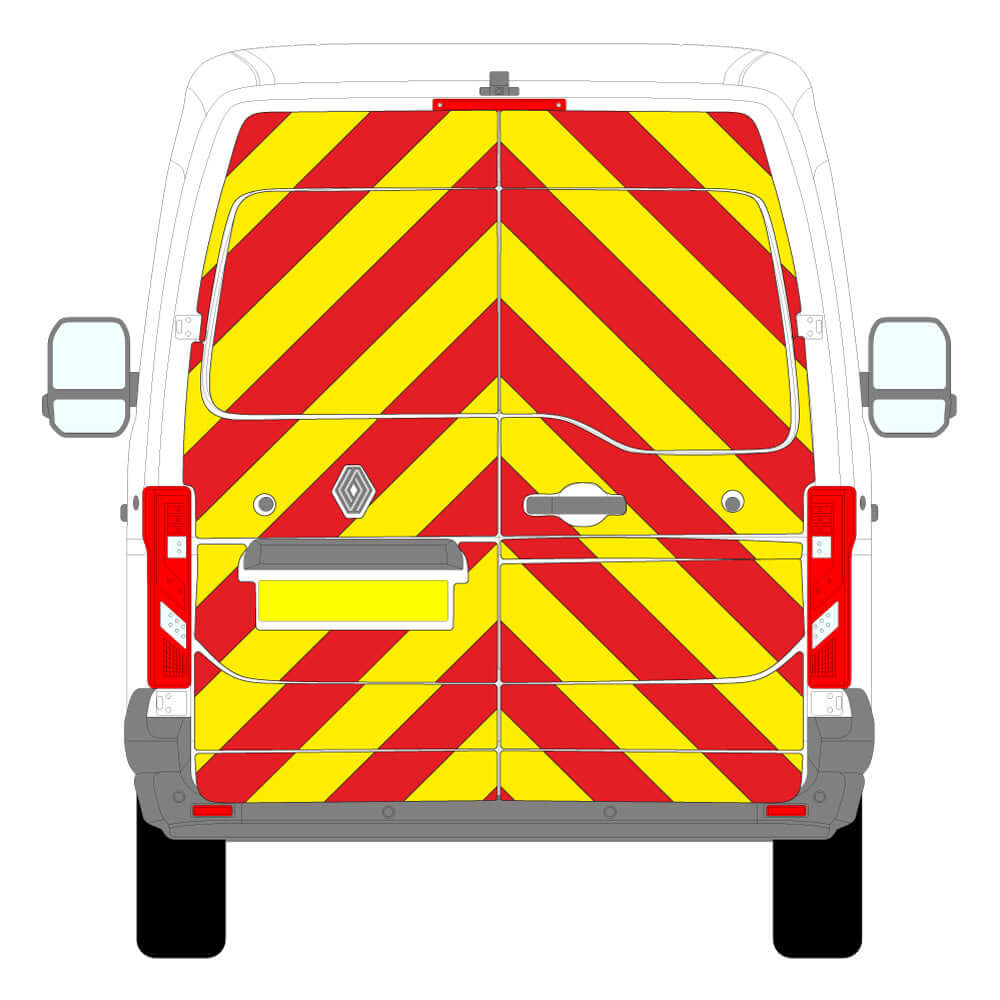 Renault Master Medium Roof Chevron Kit (2025+) displayed on the rear doors of a van for maximum visibility.