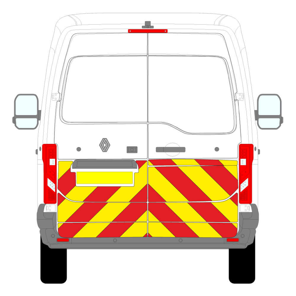 Renault Master Medium Roof Chevron Kit (2025+) rear view with reflective chevrons for enhanced visibility.