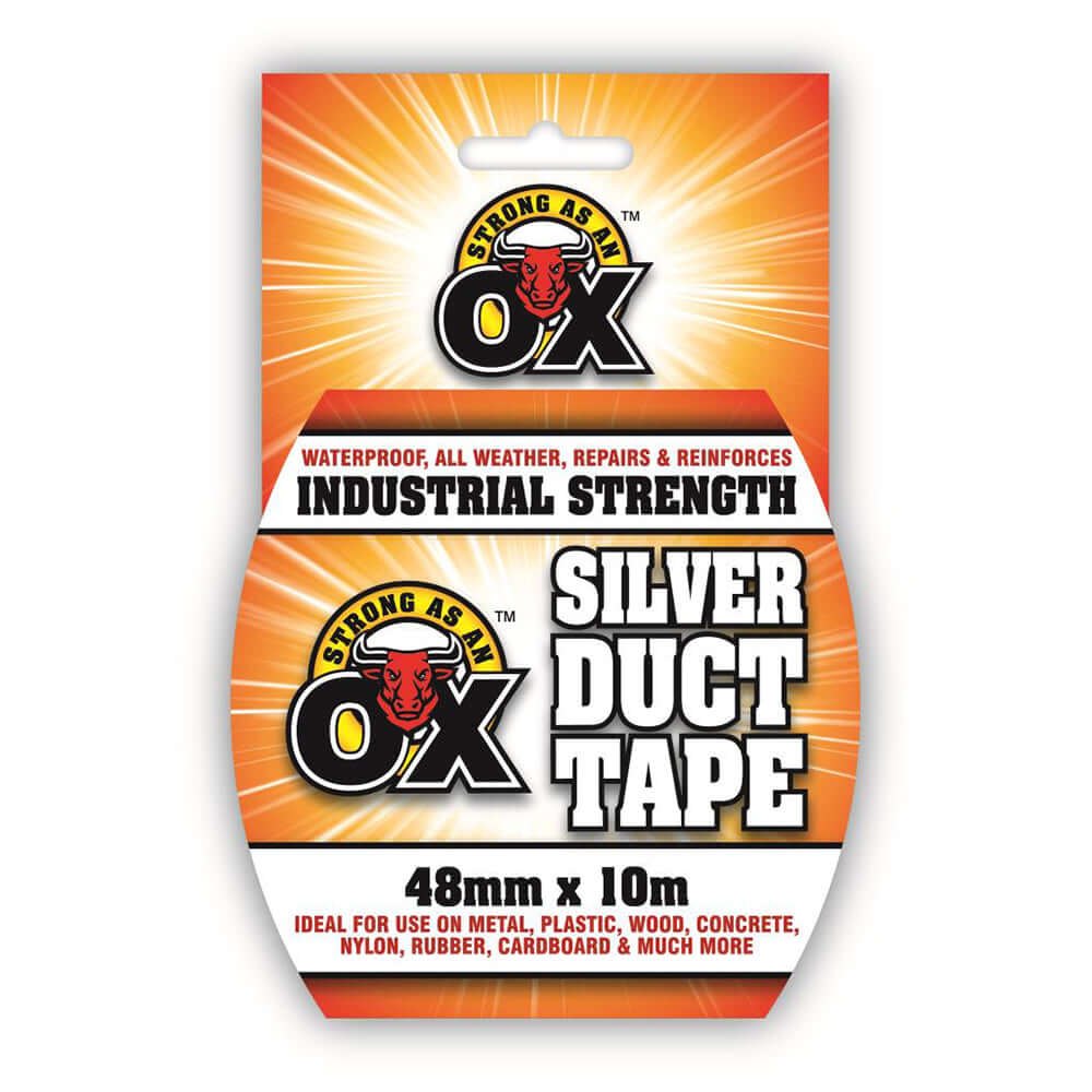 SAAO Silver Duct Tape – 48mm x 10m pack featuring industrial strength and versatile uses for repairs.