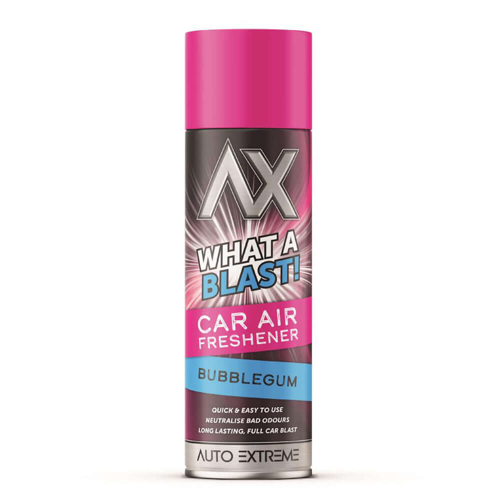 What a Blast Air Freshener – 500ml Bubblegum aerosol can with vibrant design, perfect for refreshing car interiors.