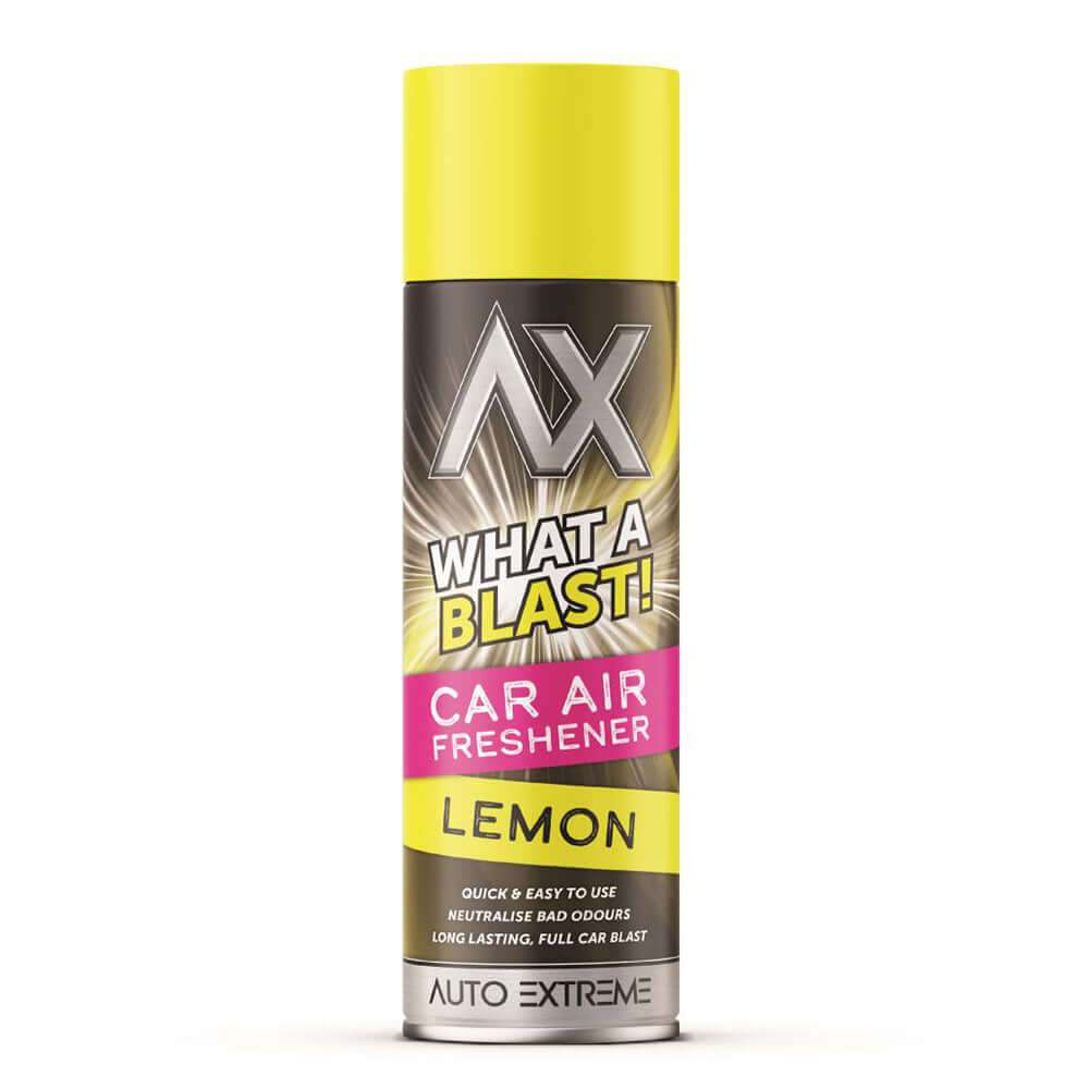 What a Blast Air Freshener – 500ml Lemon aerosol spray with citrus fragrance for cars.