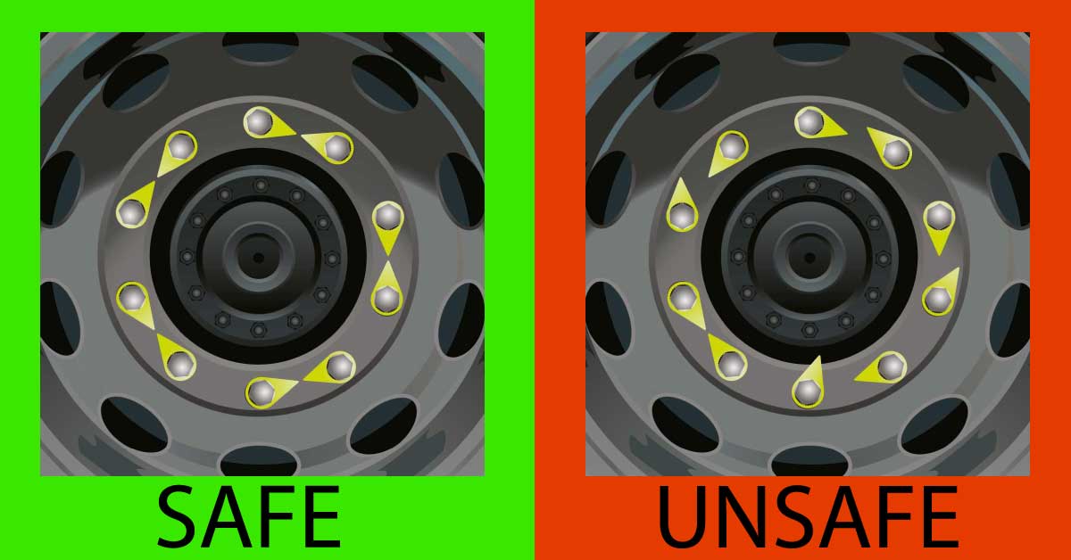 Wheel Nut Indicators Safe and Unsafe