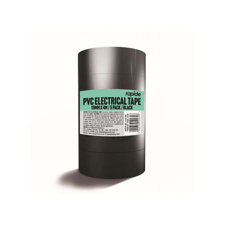 PVC Tape – Black 19mm x 4m (5 Pack) rolls for electrical insulation and general-purpose use.