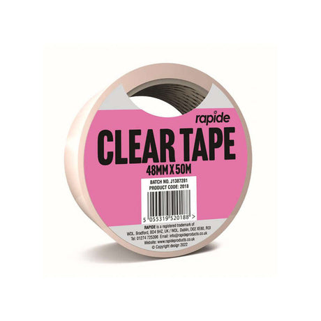 CLEAR TAPE 48MM x 50M roll featuring strong adhesive for packing and general use.