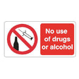 Drugs & Alcohol Sign - 200mm X 100mm, no use of drugs or alcohol safety reminder sign.