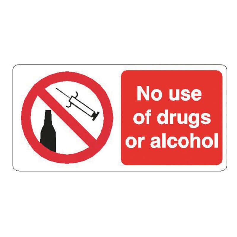 Drugs & Alcohol Sign - 200mm X 100mm, no use of drugs or alcohol safety reminder sign.