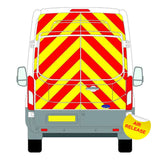 Ford Transit High Roof Chevron Kit (2014 - 2025) rear view with Chapter 8 reflective design for safety compliance.