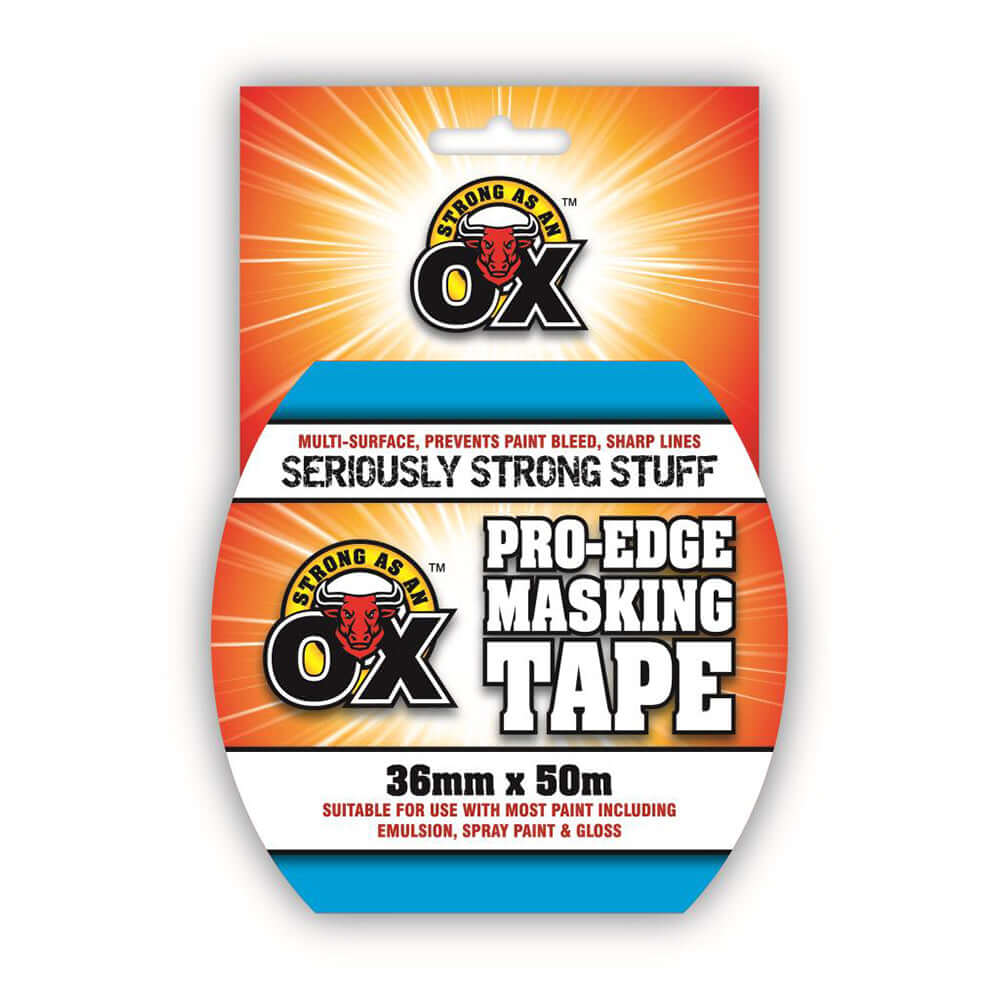 SAAO Pro-Edge Masking Tape – 36mm x 50m packaging featuring strong adhesion for sharp paint lines.