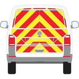 Volkswagen Transporter T7 Tailgate Chevron Kit (2025+) design with reflective chevrons in red and yellow pattern.