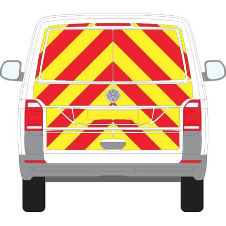 Volkswagen Transporter T7 Tailgate Chevron Kit (2025+) design with reflective chevrons in red and yellow pattern.